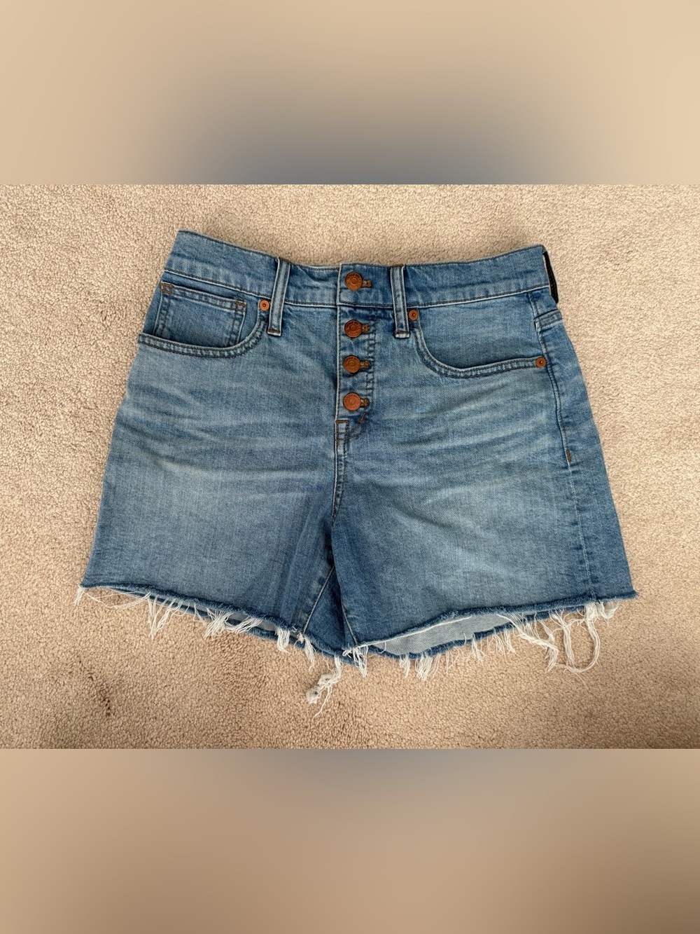 Madewell High-Rise Frayed Hem Denim Shorts - Blue- size 26